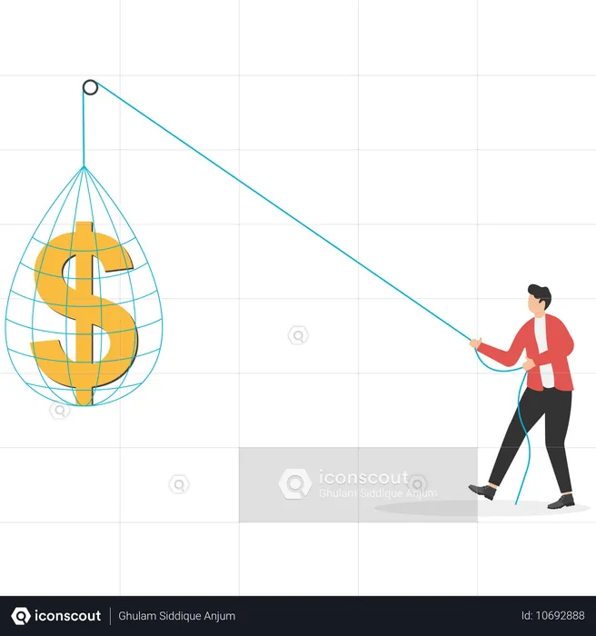 Empresário puxando o dólar para cima  Ilustração