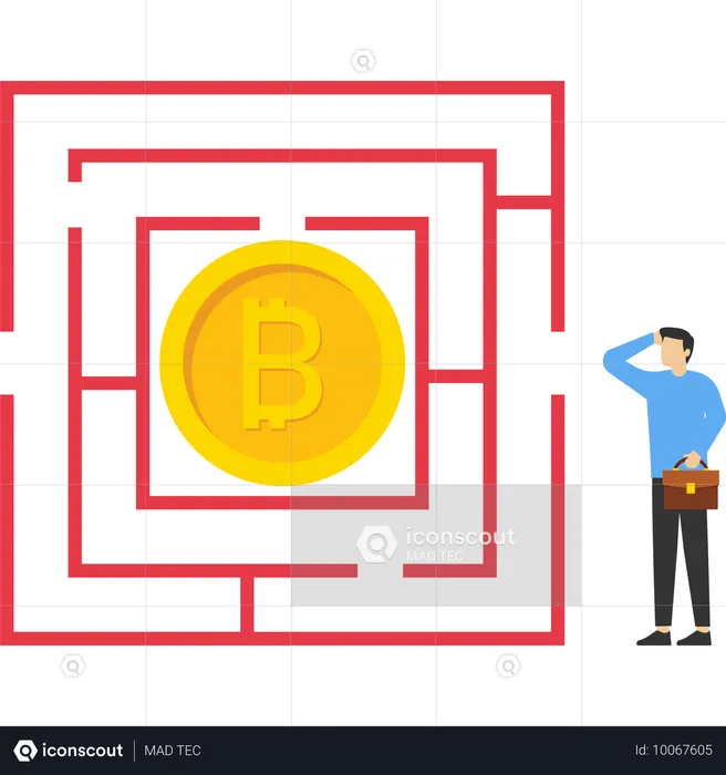 Empresário querendo entrar no labirinto do bitcoin  Ilustração