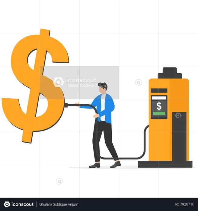 Empresario recargando dólares de oro en la estación del dólar  Ilustración