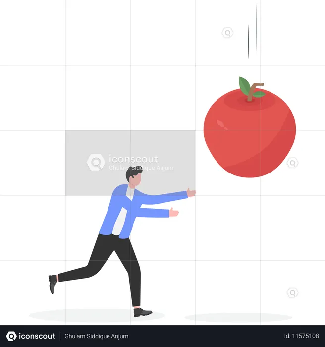 Empresario recibiendo una gran manzana caída  Ilustración