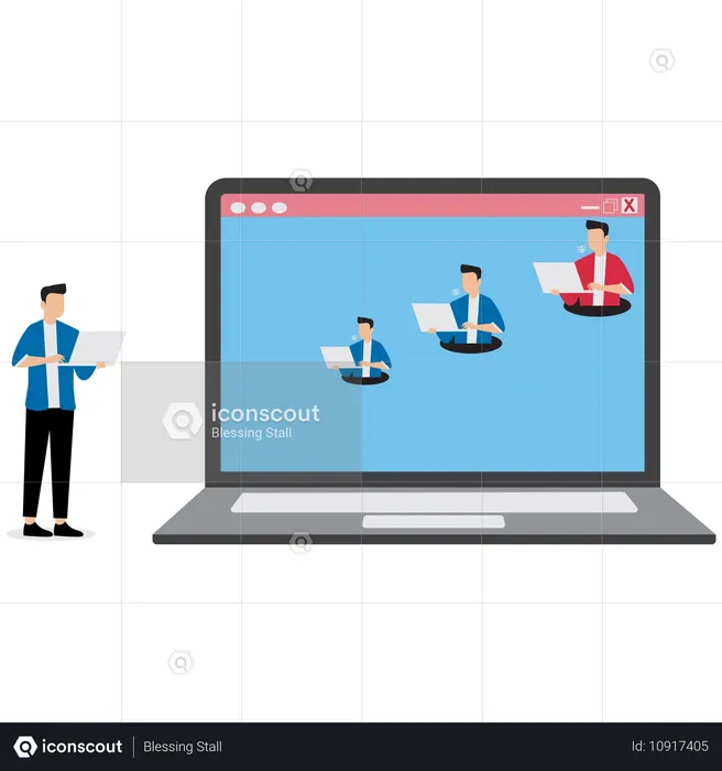 Empresário recrutando entrevista online  Ilustração