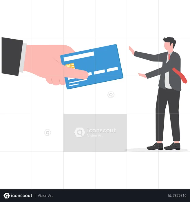 Empresário recusando cartões de crédito oferecidos  Ilustração