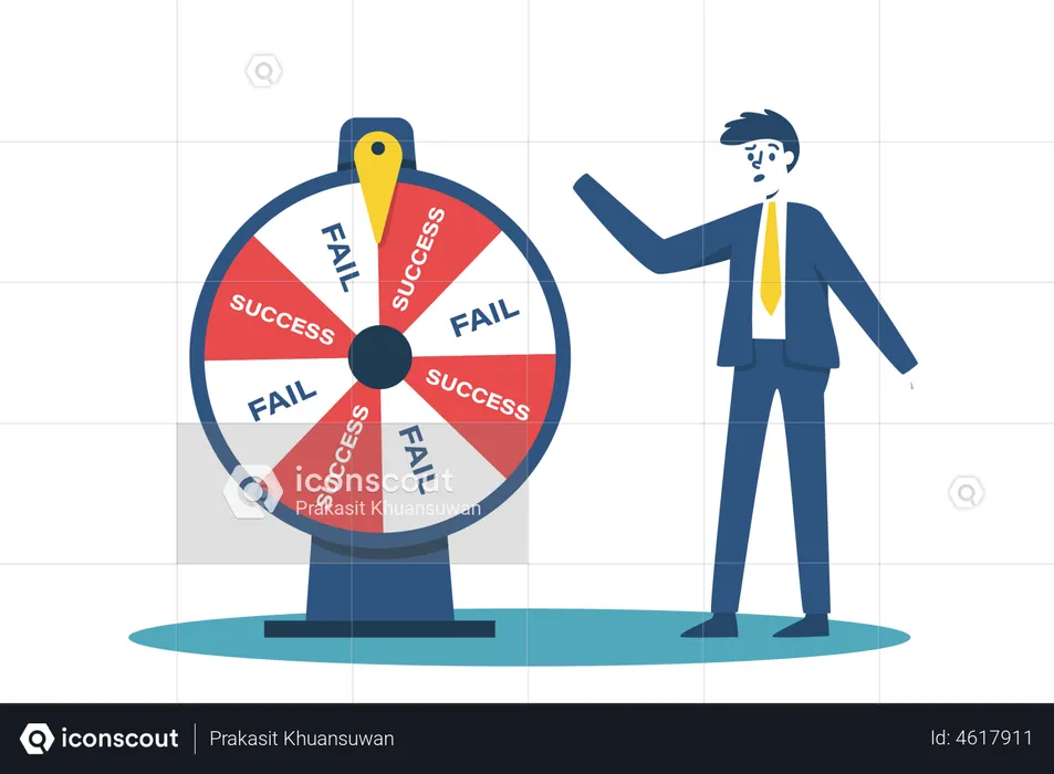 Empresário girando a roda da sorte  Ilustração