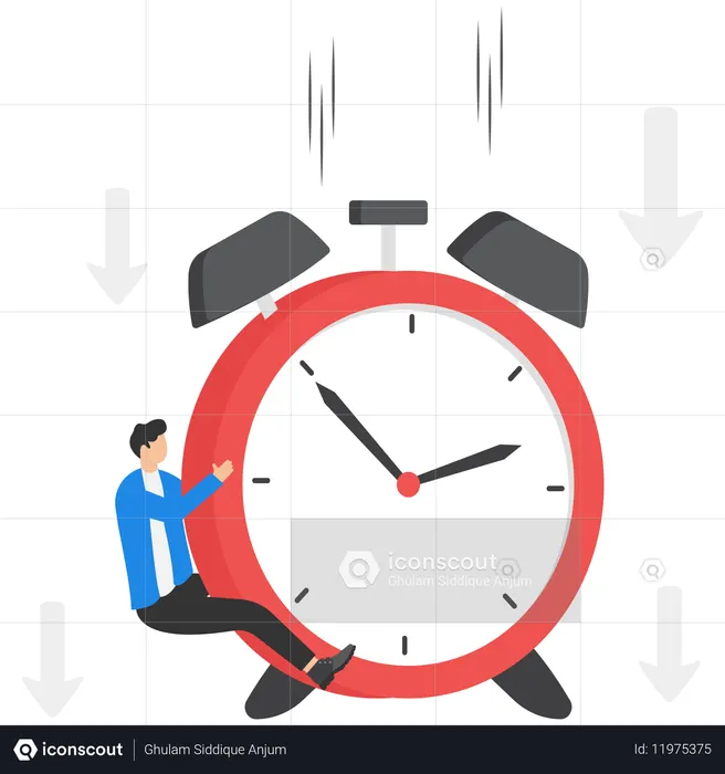 Empresário segurando despertador enquanto cumpre prazo de trabalho  Ilustração