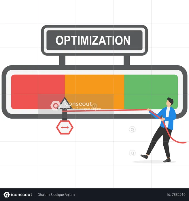 Empresário segurando a agulha do medidor de otimização para não ficar vermelha  Ilustração