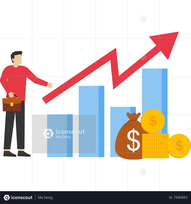 Empresário segurando moeda no gráfico  Ilustração