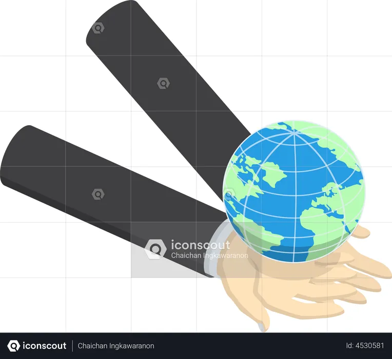 Empresário segurando o globo terrestre  Ilustração
