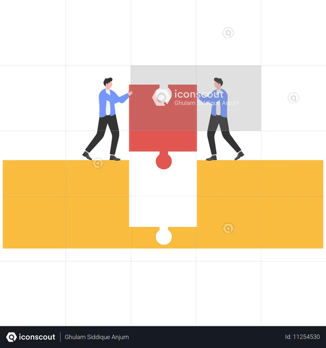 Empresário segurando uma peça de quebra-cabeça enquanto resolve o quebra-cabeça  Ilustração