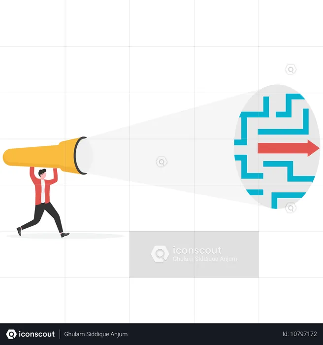 Empresário segurando tocha enquanto encontra solução de negócios  Ilustração