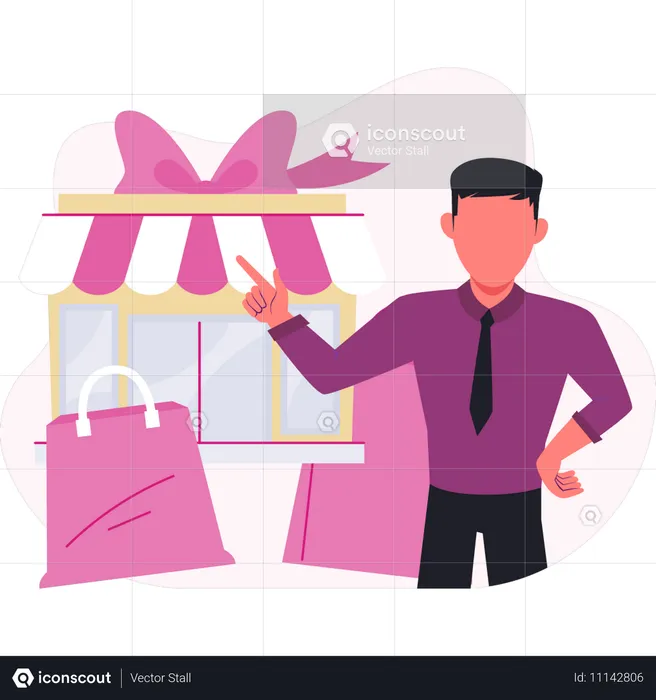 Hombre de negocios señalando compras en línea  Ilustración