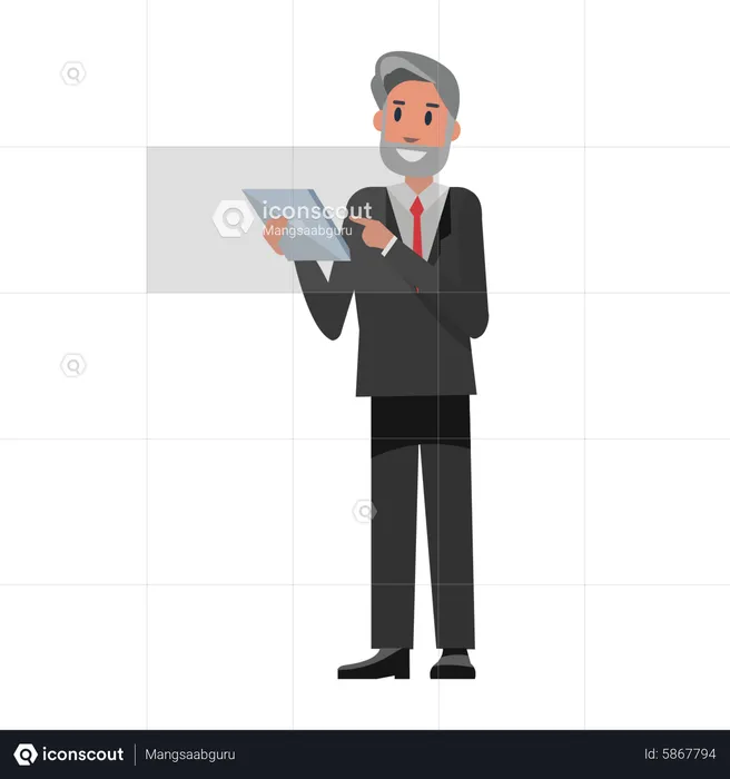 Empresario Senior usando tableta  Ilustración