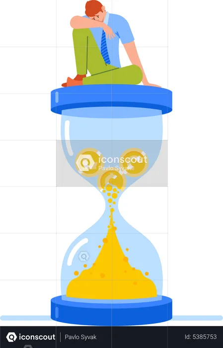 Empresário sentado na ampulheta e dormindo  Ilustração