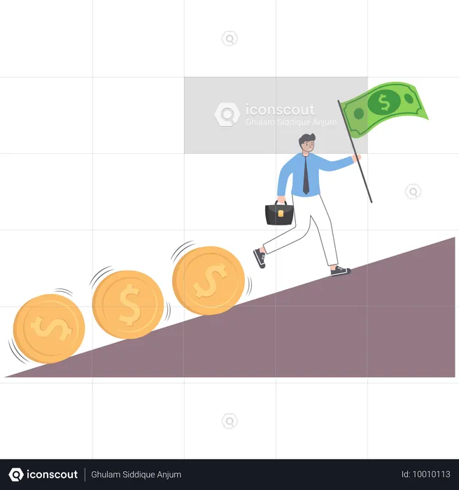 Empresario sosteniendo bandera mientras obtiene crecimiento de inversión  Ilustración