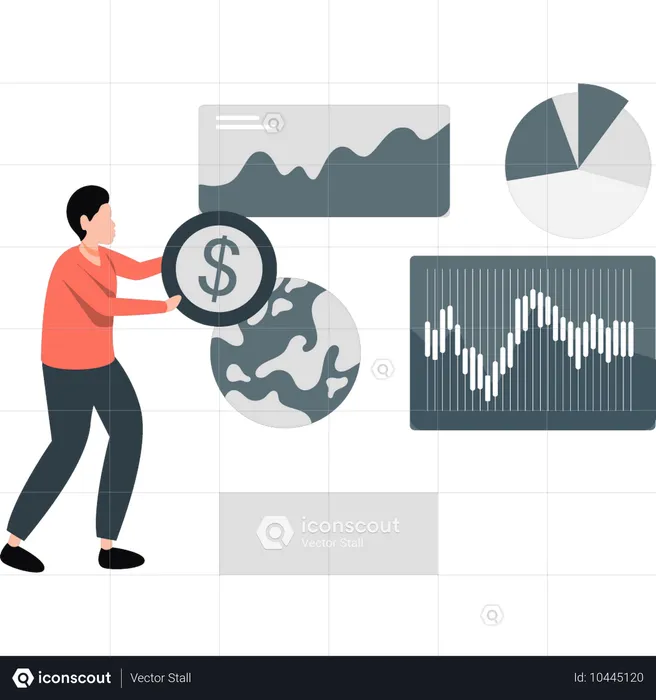 Empresario sosteniendo un dólar mientras muestra crecimiento financiero  Ilustración