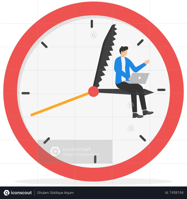 Hombre de negocios sosteniendo las manecillas de la hora del reloj mientras que el minutero ha visto pasar a la hora de la cita  Ilustración