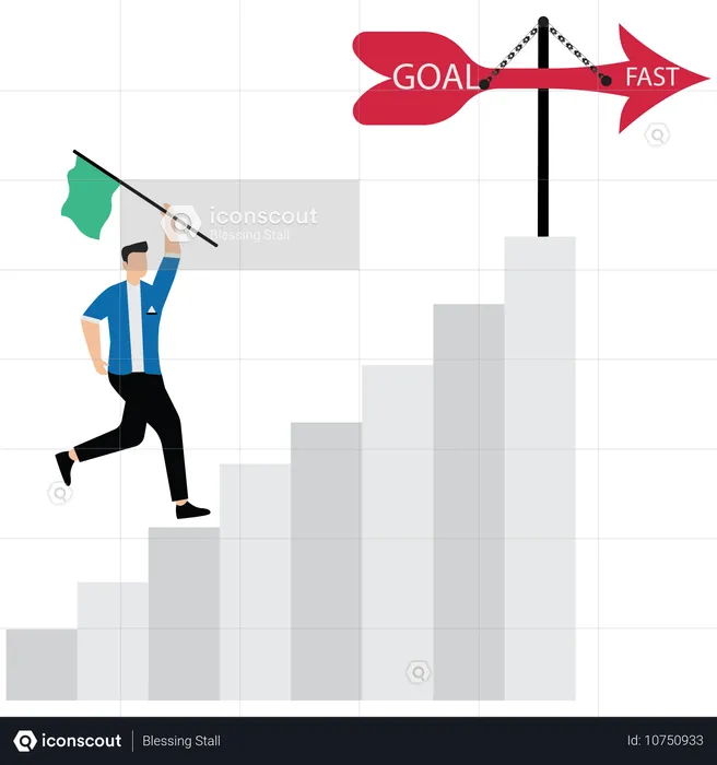 Hombre de negocios subiendo escaleras para alcanzar metas  Ilustración