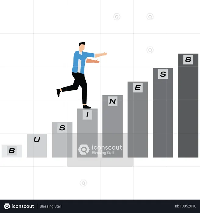 Hombre de negocios subiendo escalones de negocios  Ilustración