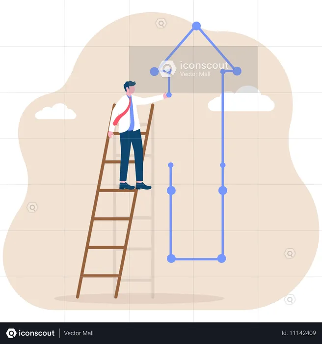 Hombre de negocios subiendo una escalera  Ilustración