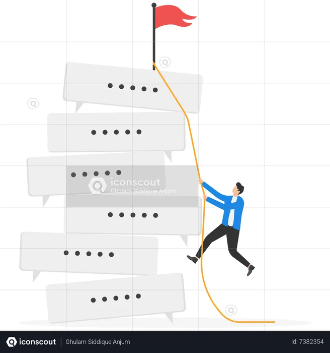 El empresario sube la burbuja de conversación para llegar a la bandera.  Ilustración