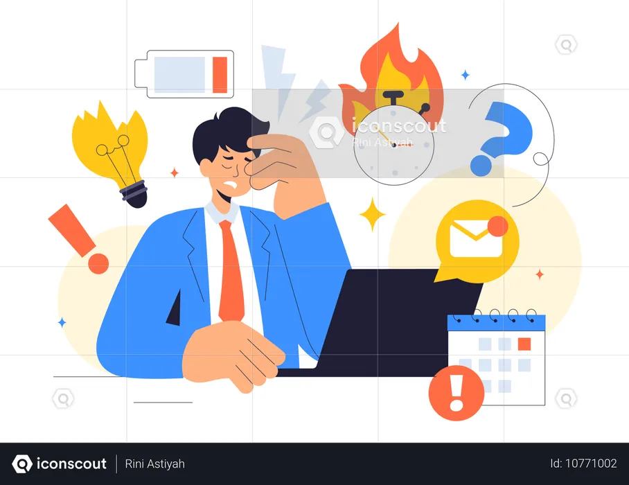 Empresário tem Prevenção de Burnout no Trabalho  Ilustração