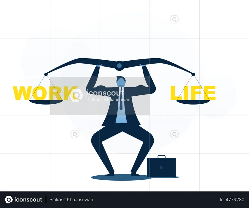 Empresário tentando equilibrar trabalho e vida.  Ilustração