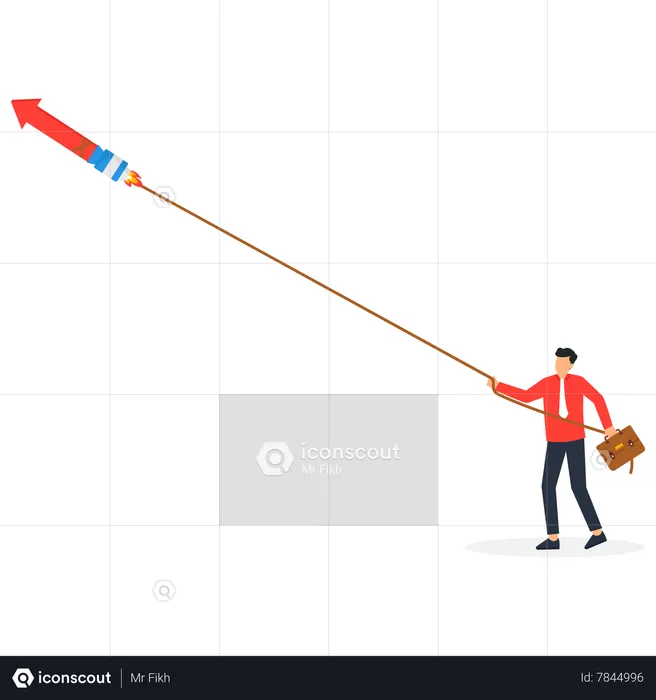 Empresário tentando puxar a seta de impulso  Ilustração