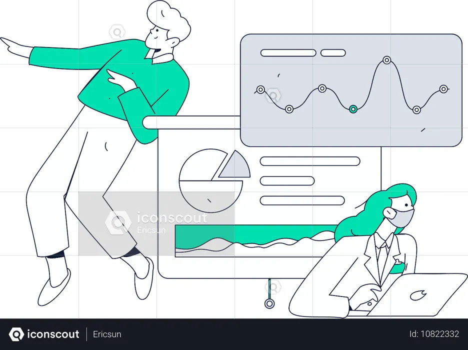 Empresario trabaja con datos del mercado de valores  Ilustración