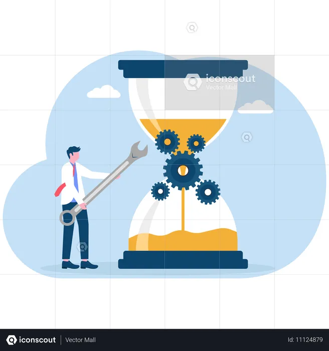 Hombre de negocios trabajando en la configuración del tiempo  Ilustración