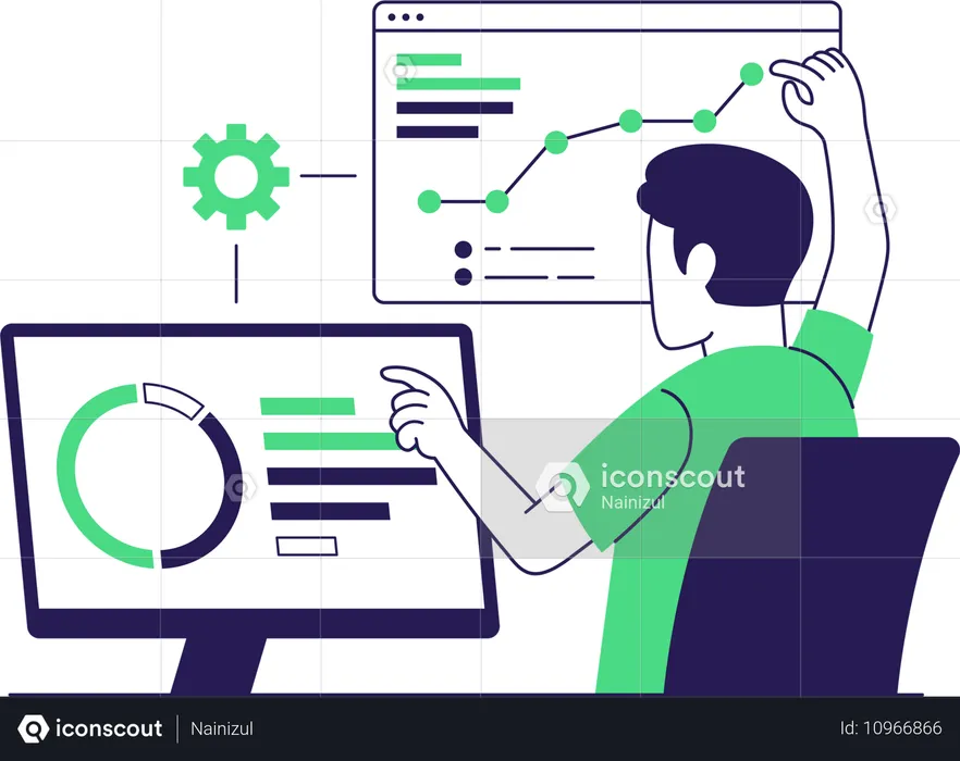 Empresario trabajando como científico de datos  Ilustración