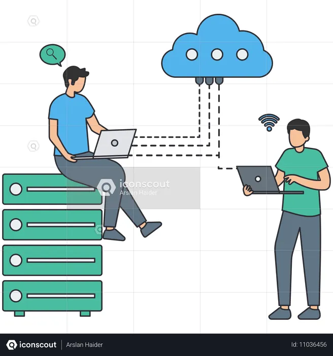 Hombre de negocios trabajando con alojamiento en la nube  Ilustración