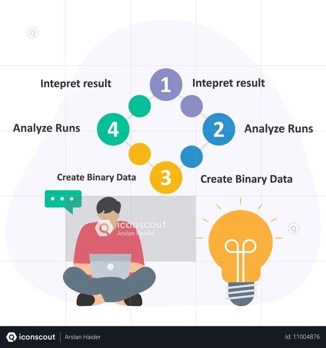 Hombre de negocios trabajando con datos binarios  Ilustración