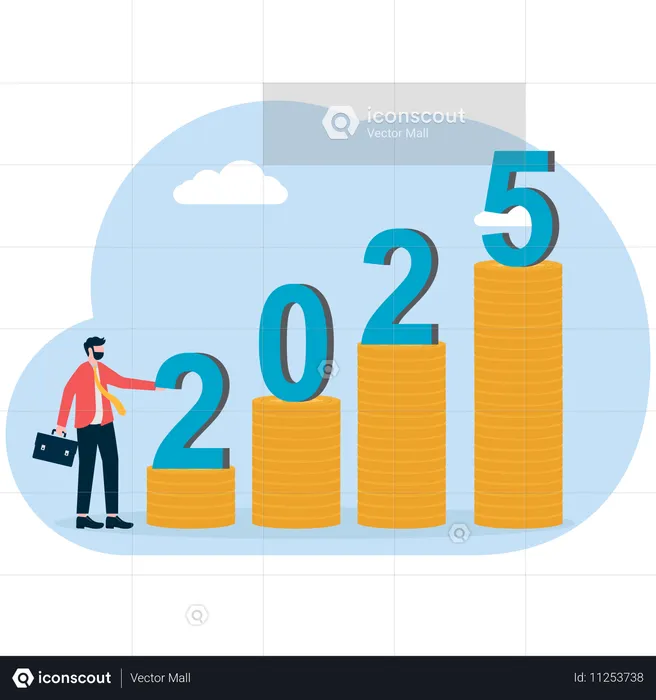 Hombre de negocios trabajando en un gráfico ascendente  Ilustración