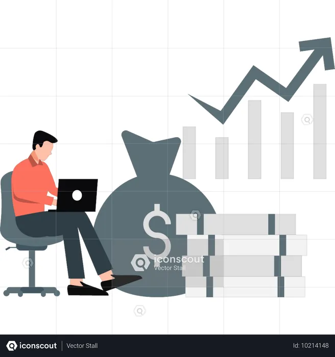 Empresario trabajando en el crecimiento financiero  Ilustración