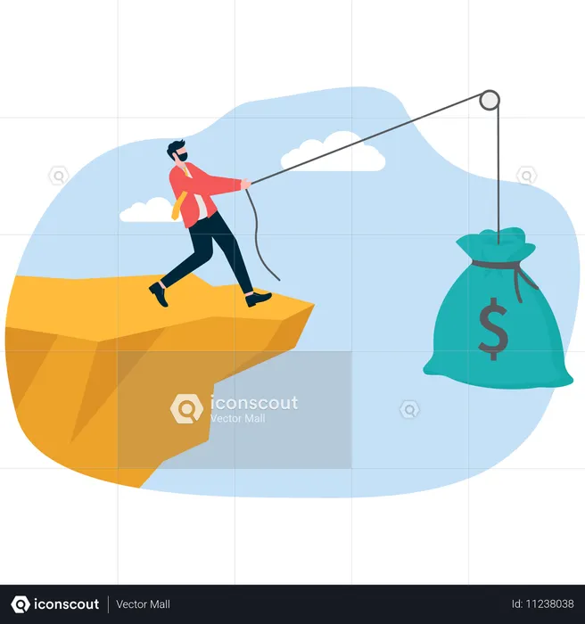 Hombre de negocios trabajando con dificultades financieras  Ilustración