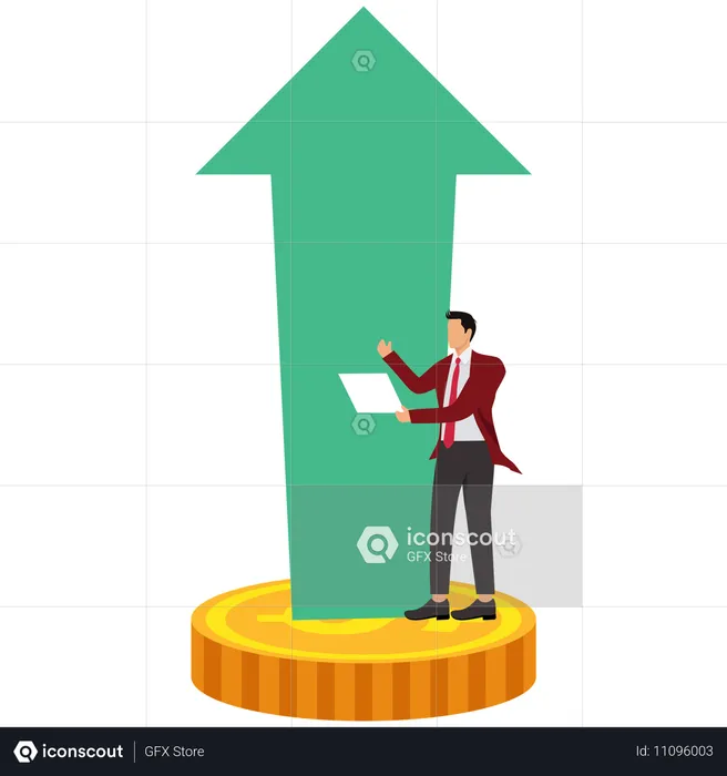 Empresario trabajando en el crecimiento de la inversión  Ilustración