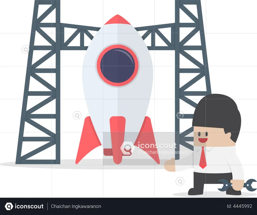 Empresario trabajando en el lanzamiento de una empresa  Ilustración