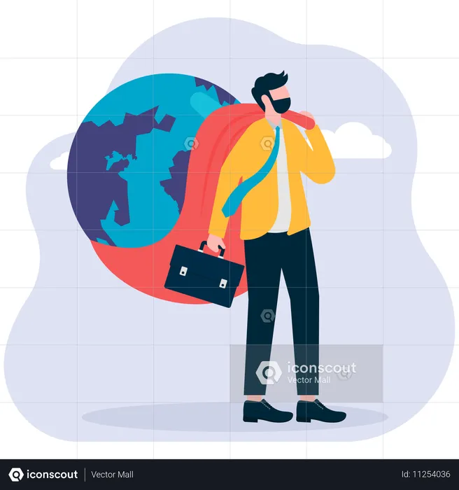 Hombre de negocios trabajando en negocios globales  Ilustración