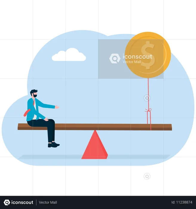 Hombre de negocios trabajando en el ajuste financiero  Ilustración