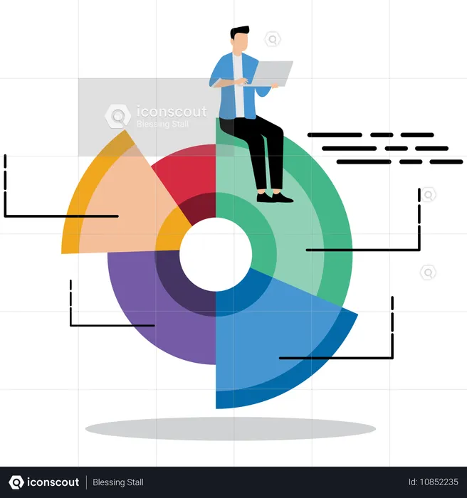 Hombre de negocios trabajando en un gráfico circular de negocios  Ilustración