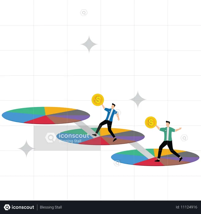 Hombre de negocios trabajando en un gráfico circular de negocios  Ilustración