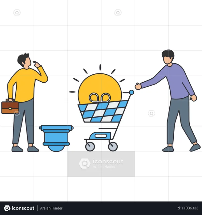 Empresario trabajando en idea de negocio  Ilustración