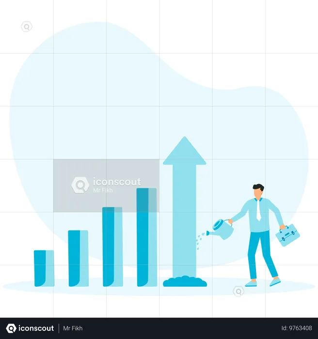 Empresário trabalha no lucro da empresa  Ilustração