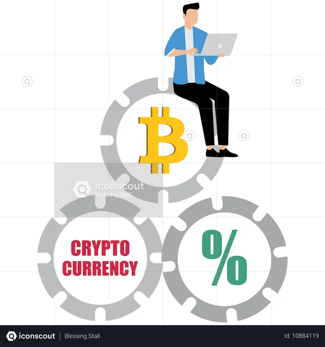 Empresário trabalhando com criptomoeda  Ilustração