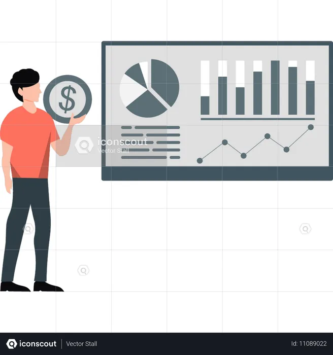 Empresário trabalhando em dados financeiros  Ilustração