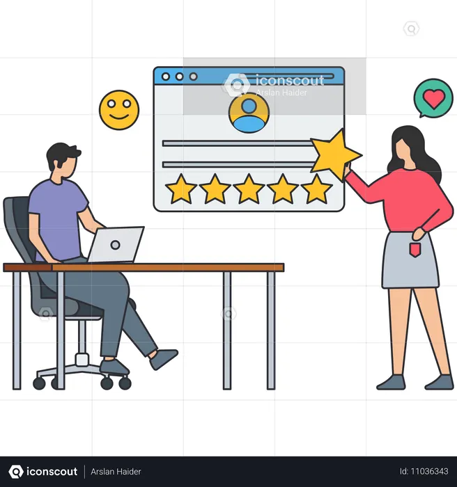 Empresário trabalhando no feedback do cliente  Ilustração