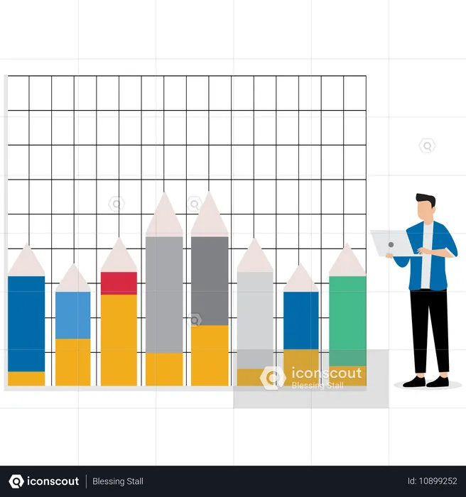 Empresário trabalhando no gráfico de negócios  Ilustração