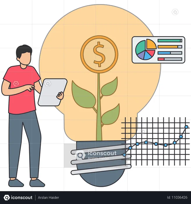 Empresário trabalhando no pensamento criativo  Ilustração