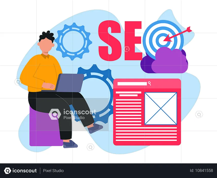 Empresário trabalhando em SEO  Ilustração