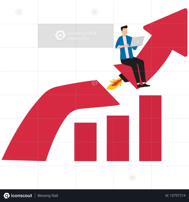 Empresário trabalhando no crescimento de startups  Ilustração