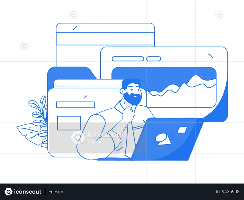 Empresário trabalhando em análise de negócios  Ilustração